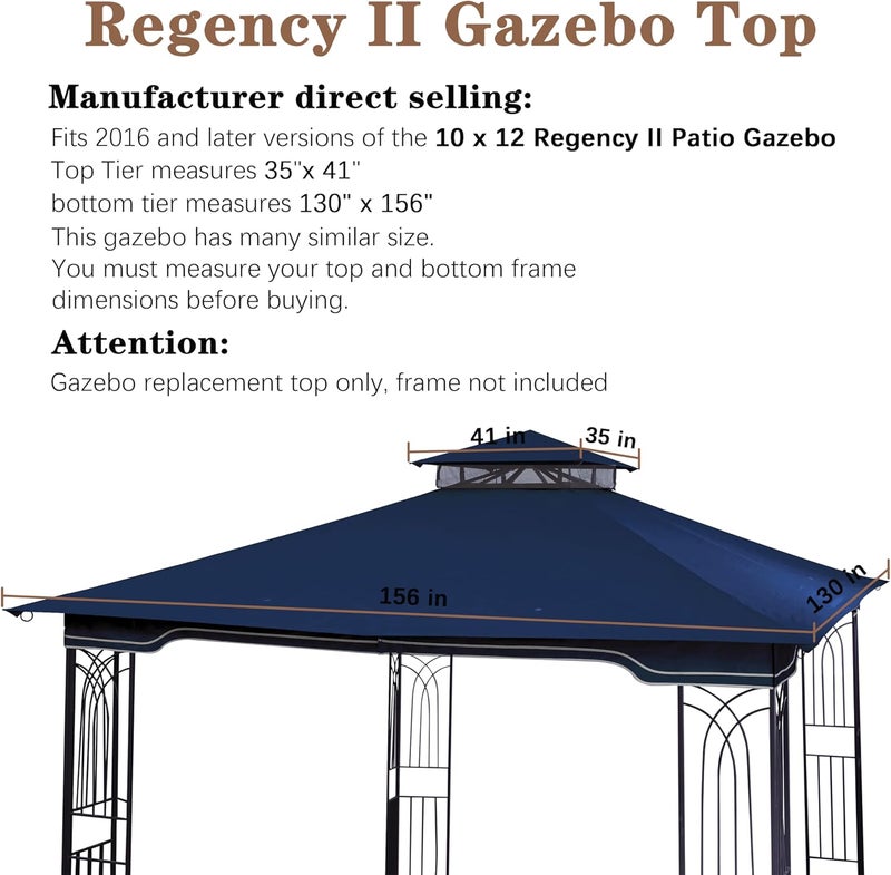 SCOCANOPY Replacement Gazebo Canopy for 10 x 12 Regency II Patio Gazebo Model L-GZ798PST,A101004104,A101004105,(Navy Blue) - Image 3